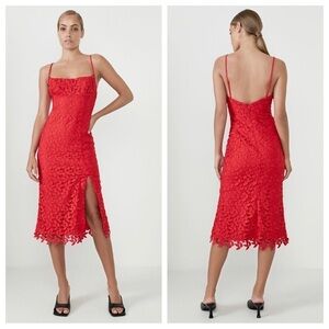 New! Bardot Ariel leaf lace midi dress red 13193